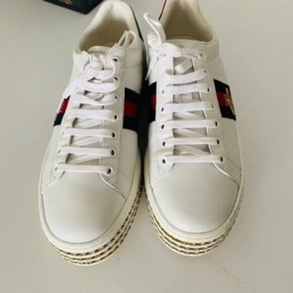Gucci Ace Platform Sneakers with Crystals Box Included Size 10 - Picture 1 of 8